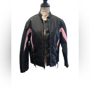 ZONY Inc Women's Black with Pink racing stripes Motorcycle Jacket Size L